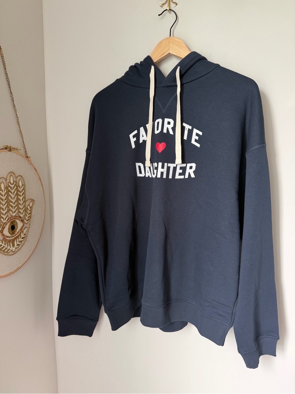 Favorite Daughter Navy Hoodie with Heart Graphic